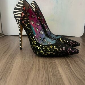 Jimmy Choo and Rob Pruitt Anouk Lace Pumps with Zebra-print heels